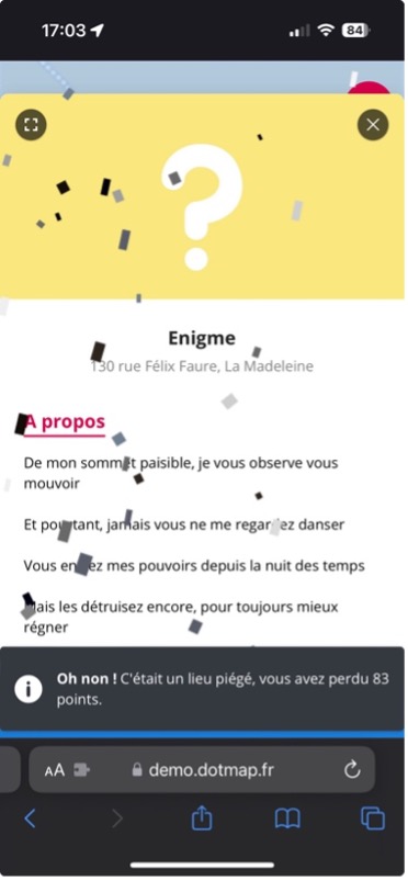 score négatif au checkin - effet en jeu